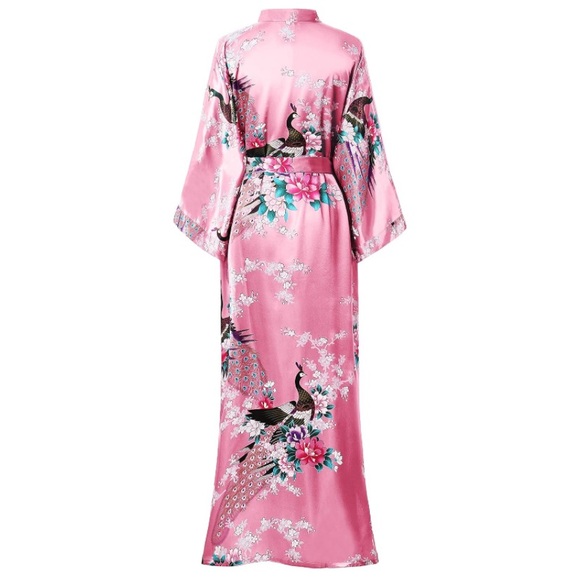Kimono Long Robes Peacock and Blossoms Prints - Picture 2 of 6